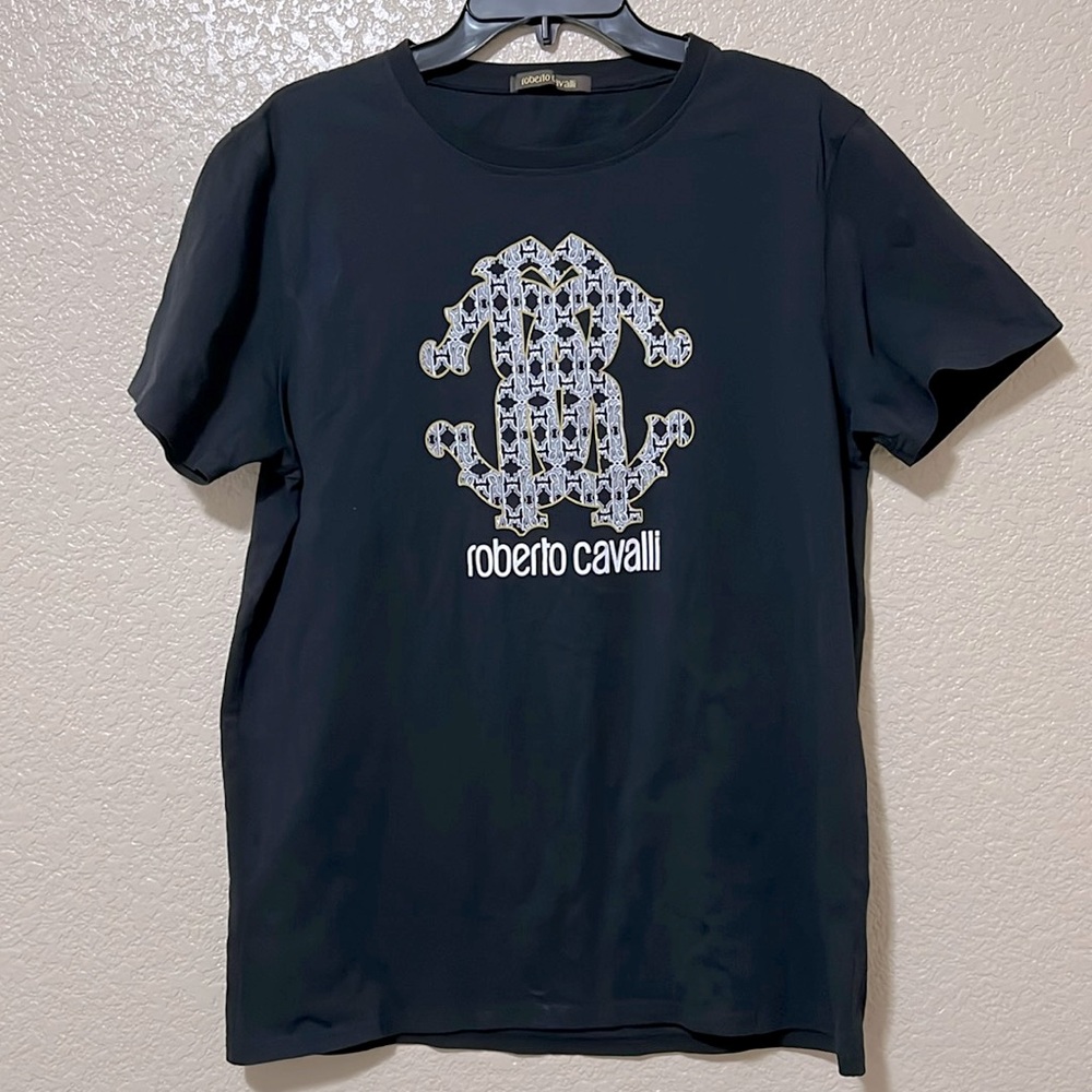 Roberto Cavalli Graphic Logo Black T-shirt Tee